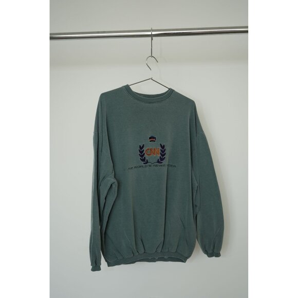 Vintage Somers CNN: The World's News Leader Pullover Sweatshirt L Green Men's - Picture 1 of 5